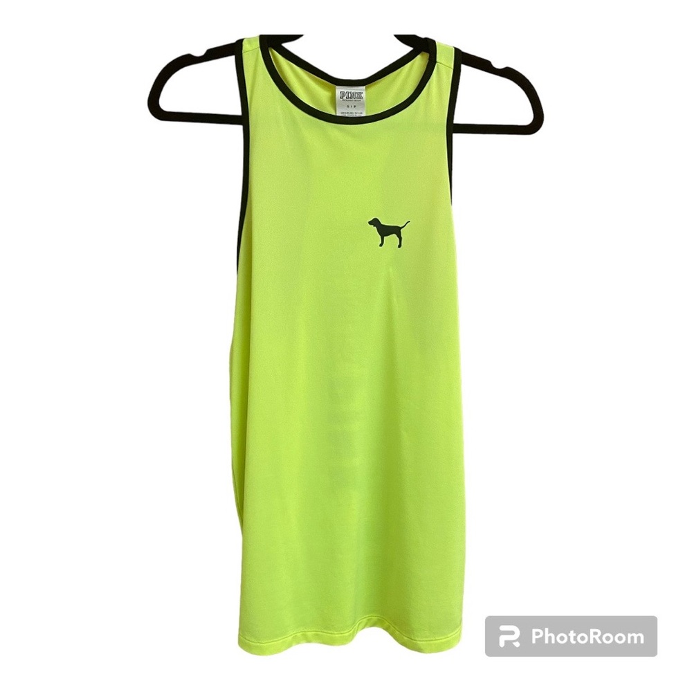 Victoria's Secret PINK Neon Green with Black Trim Racerback Tank Top Size Small